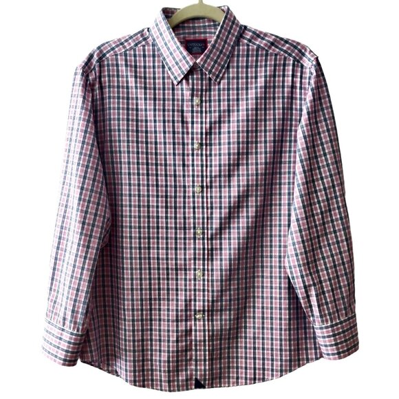 Untuckit Mens Size S Pink Blue Check Plaid Wrinkle Free Long Sleeve Button Shirt - Picture 2 of 9